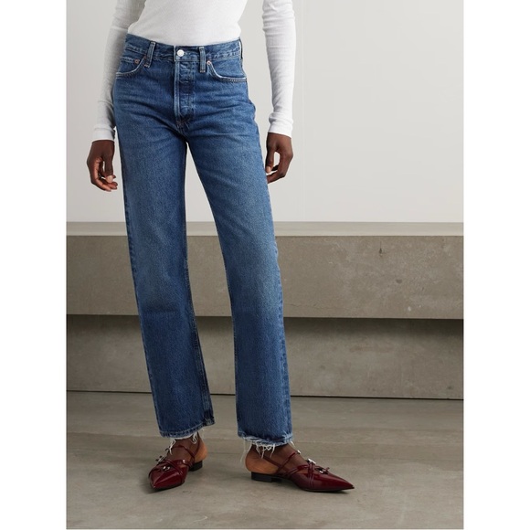 Agolde 90s Pinch Waist Straight Jeans High Rise Med Indigo Blue Button Fly 28 - Picture 2 of 16